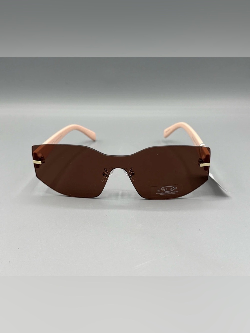 Oscar de la Renta Brown Rimless Sunglasses with Pink Arms